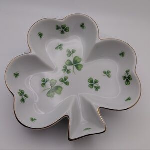 Lefton Clover-Shaped Ceramic Green Shamrock Trinket Candy Dish Vintage Irish 🍀